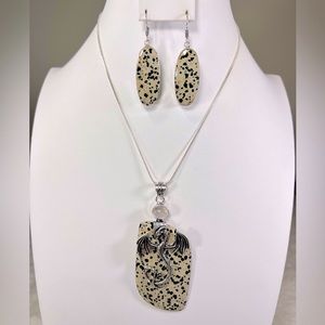 Dalmatian 🐾 Jasper 925 Large Gemstone Pendant & Earrings